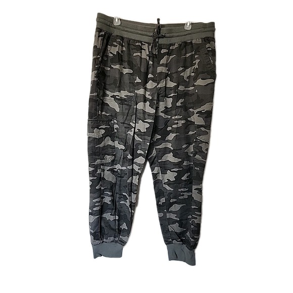 Gap Cargo Pants 302842 Women's Large Green Camo Drawstring Elastic Waist Cotton - Picture 1 of 4